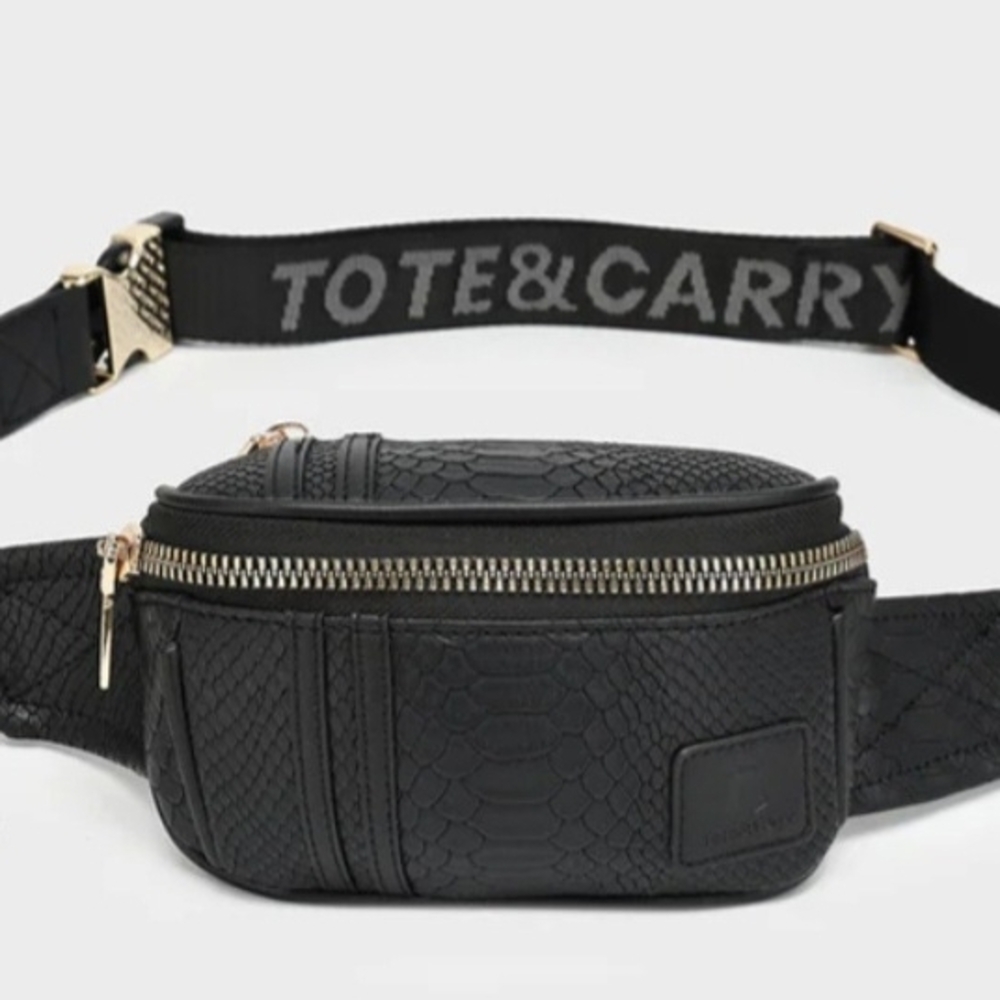 Tote&Carry Black Faux Leather Bag Crossbody/Waist - NWT